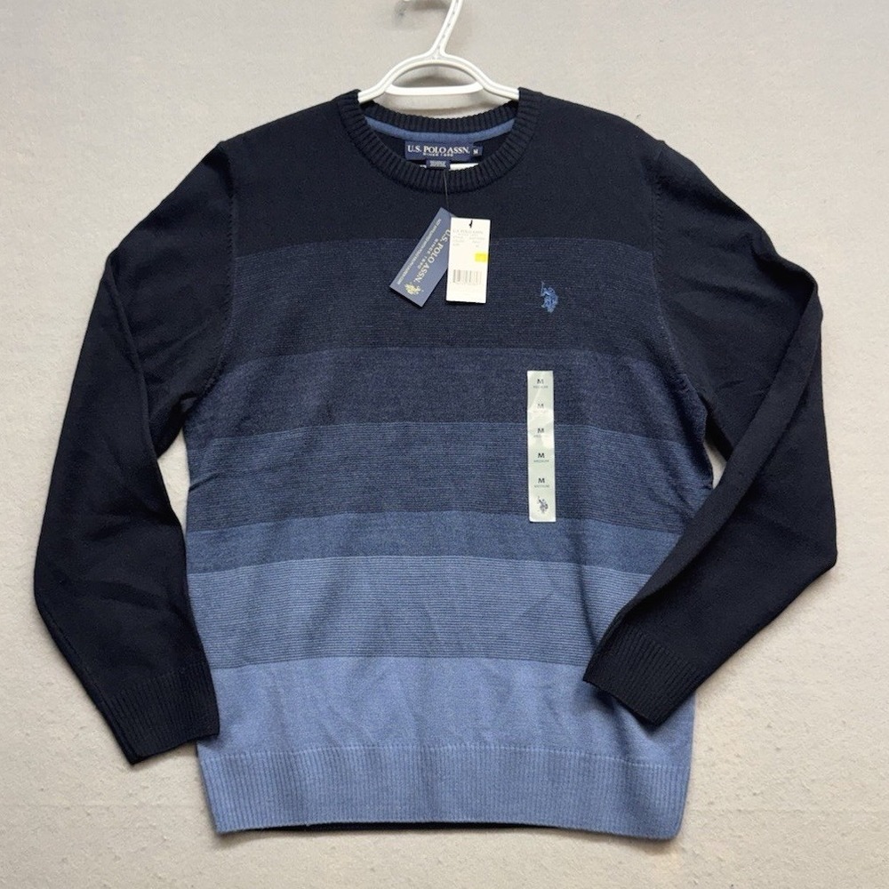 NWT U.S. Polo Assn. Men's Ombre Gradient Striped Crewneck Sweater - Size M